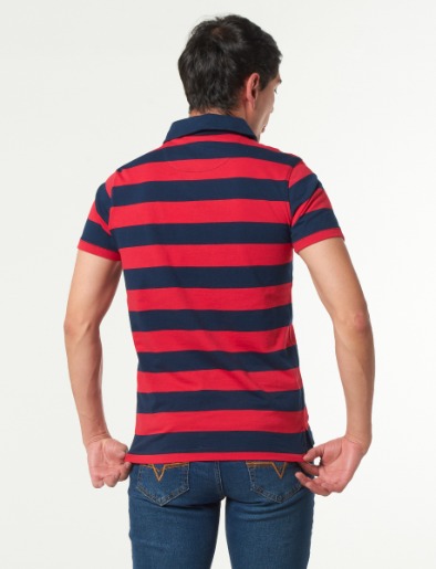 Camiseta Polo a Rayas Azul/Rojo