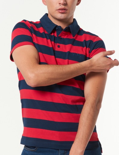 Camiseta Polo a Rayas Azul/Rojo