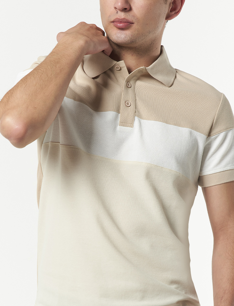 Camiseta Polo Bloque de Color Beige