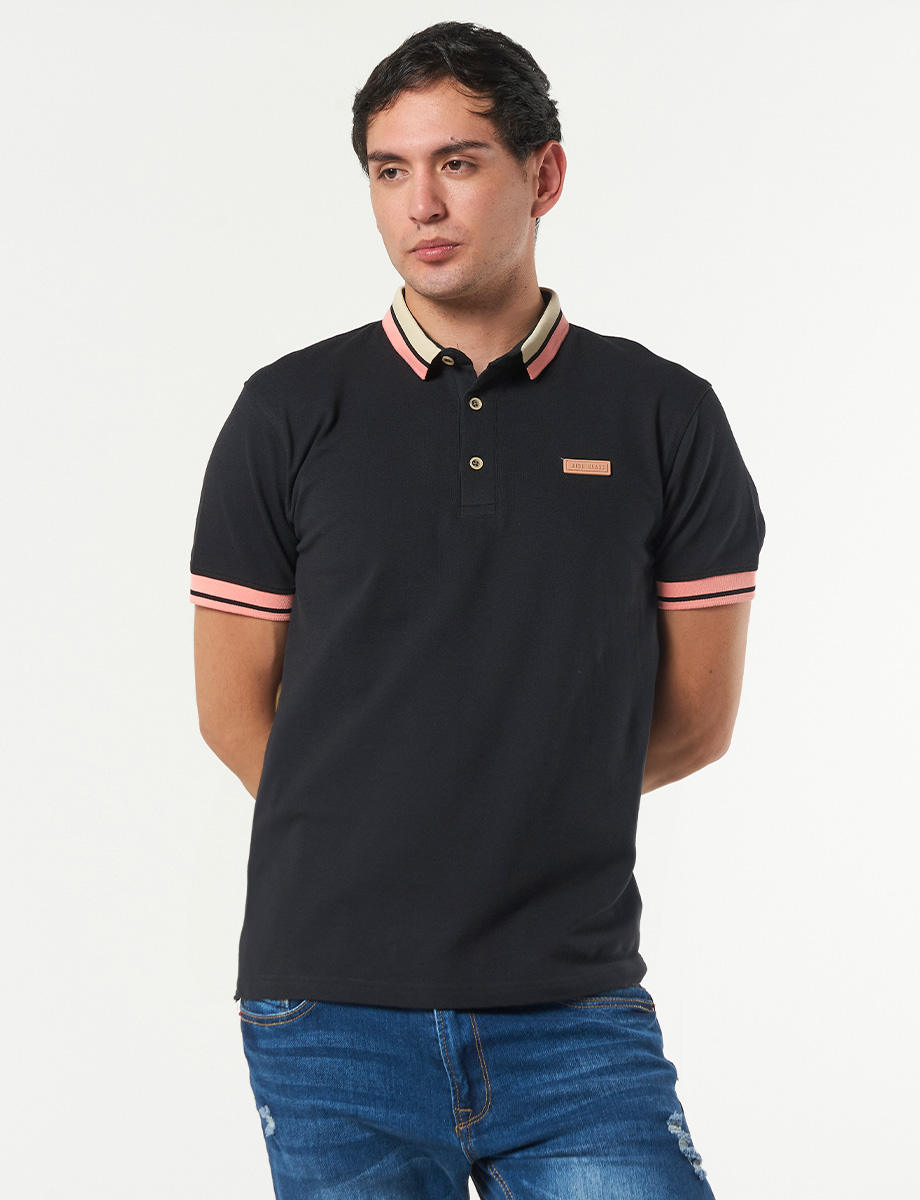 Camiseta Polo Negro con Detalle de Color