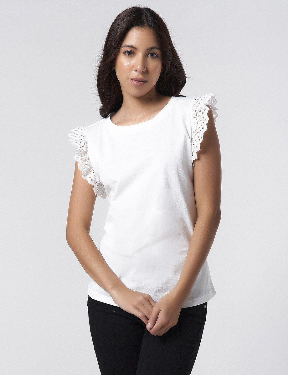 Camiseta Ruches Manga Sisa Blanco