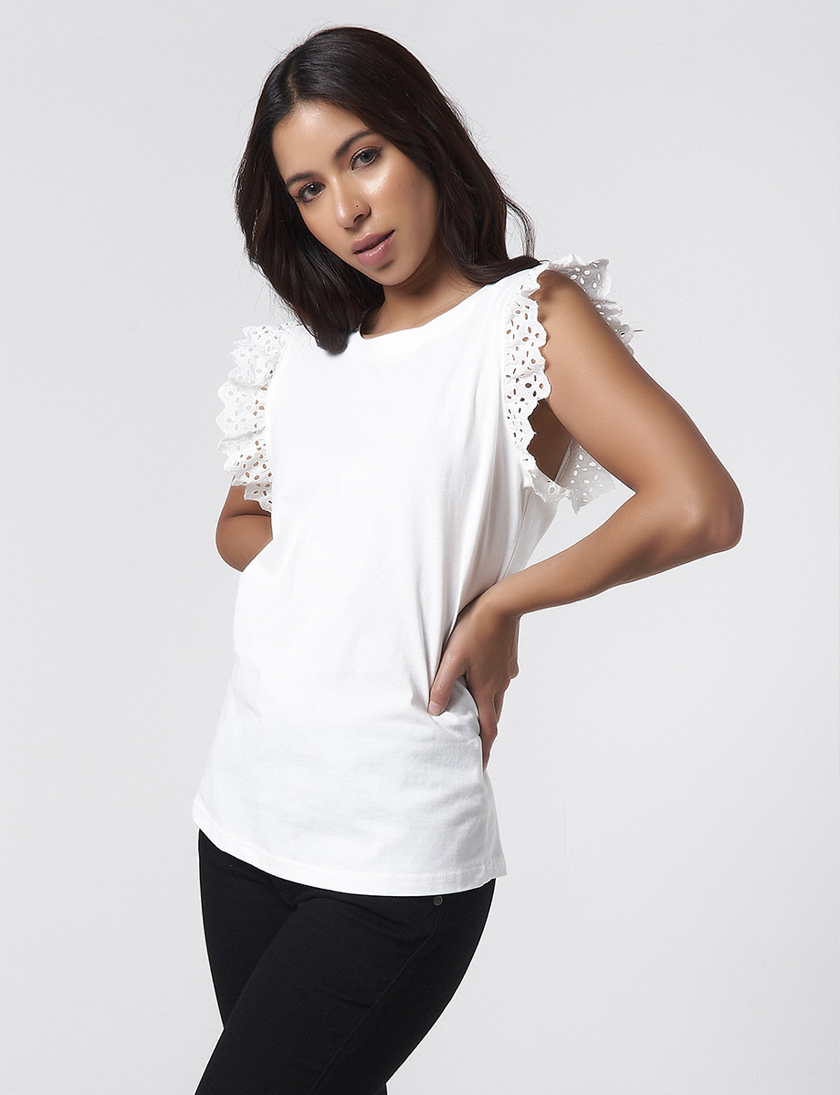 Camiseta Ruches Manga Sisa Blanco