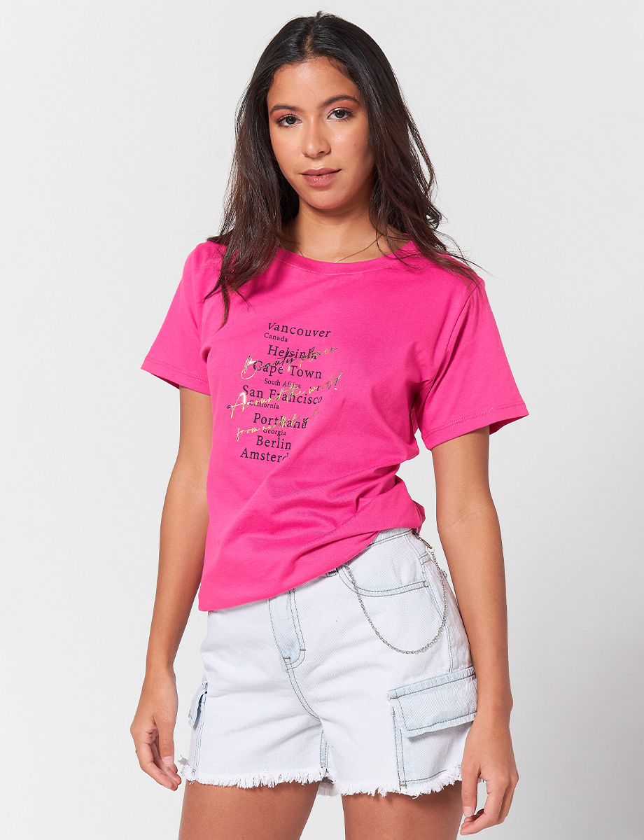 Camiseta Fucsia Estampada