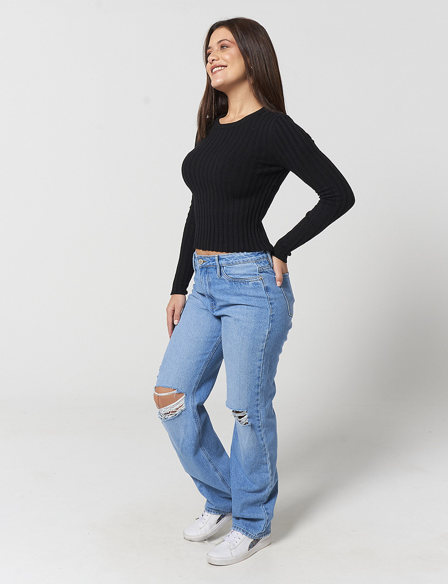 Pantalón Flare con Rotos Azul Claro