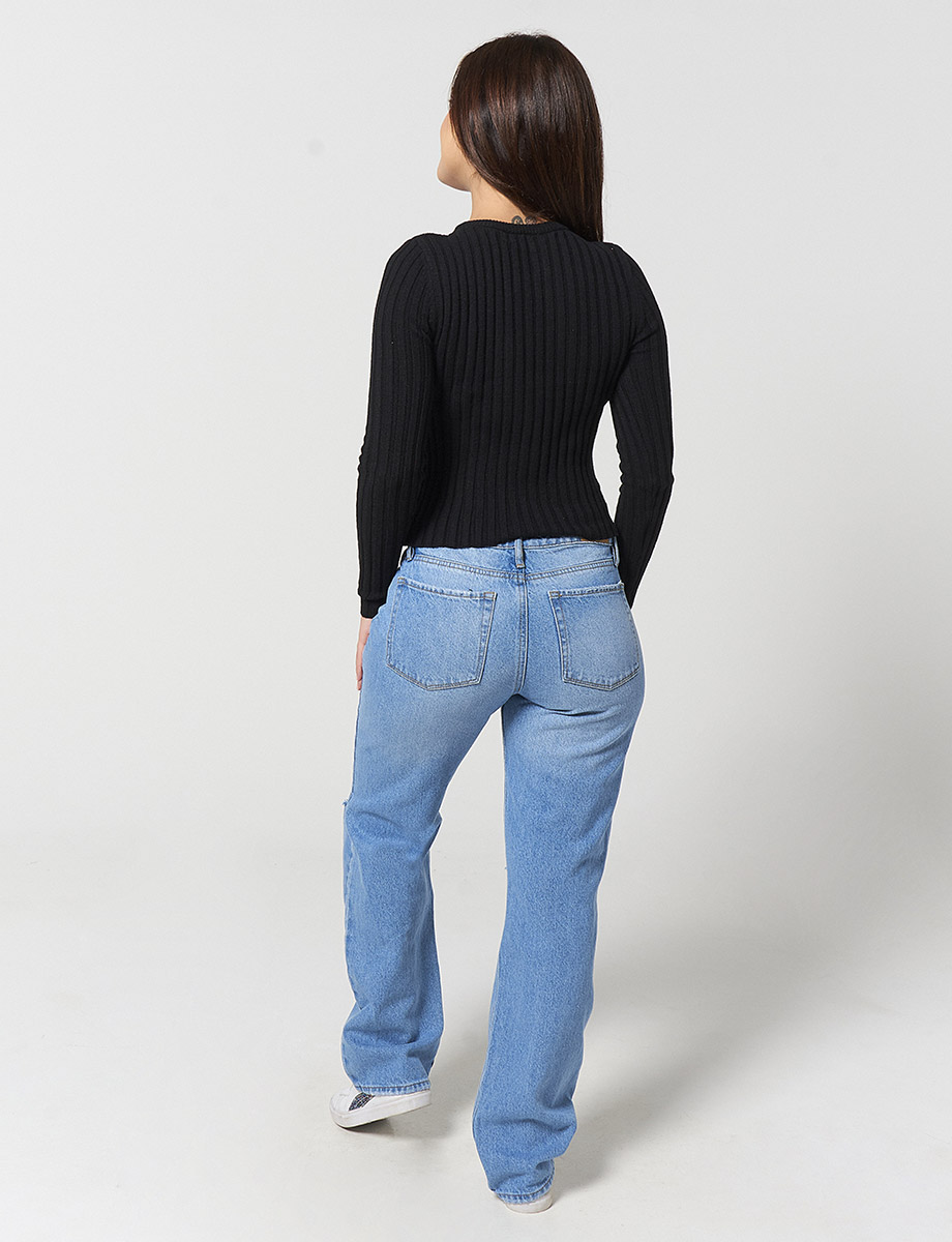 Pantalón Flare con Rotos Azul Claro
