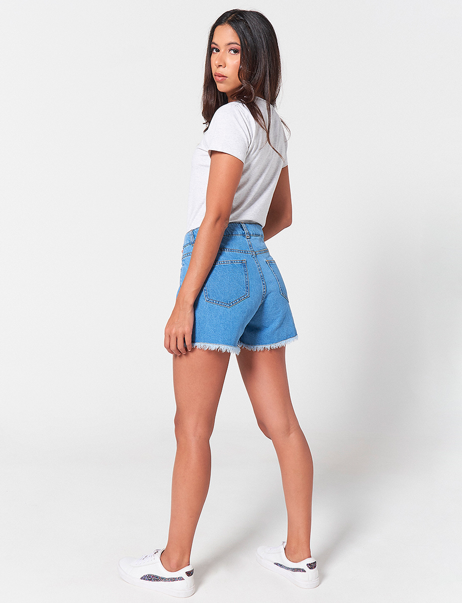 Short Denim con Flecos Azul