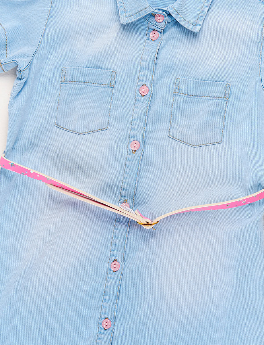 Vestido Denim Pre Manga corta Celeste