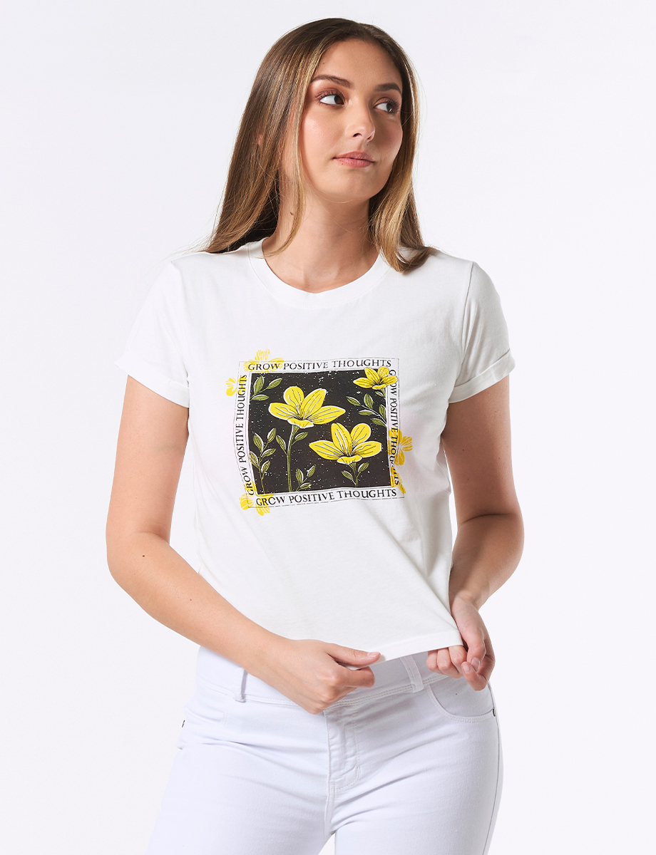 Camiseta Flores Crudo