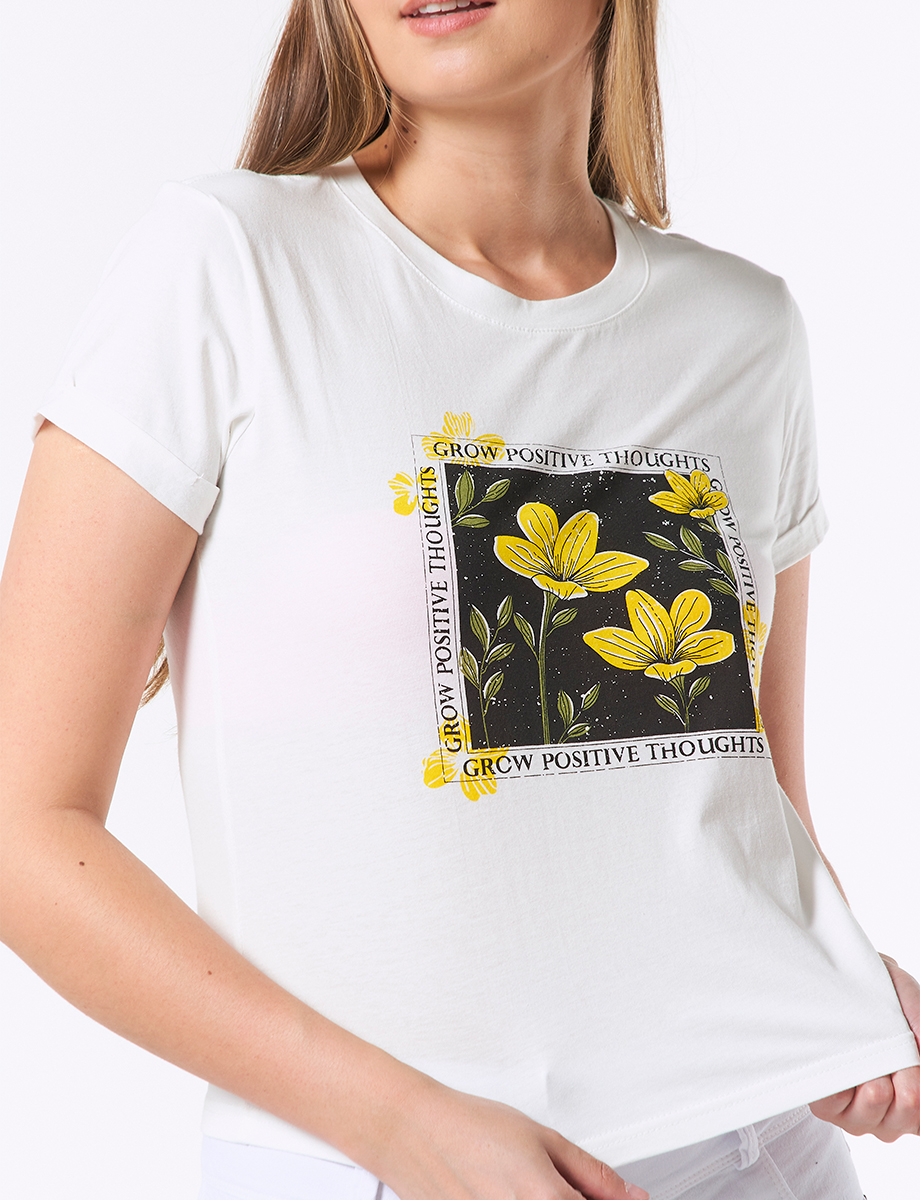 Camiseta Flores Crudo