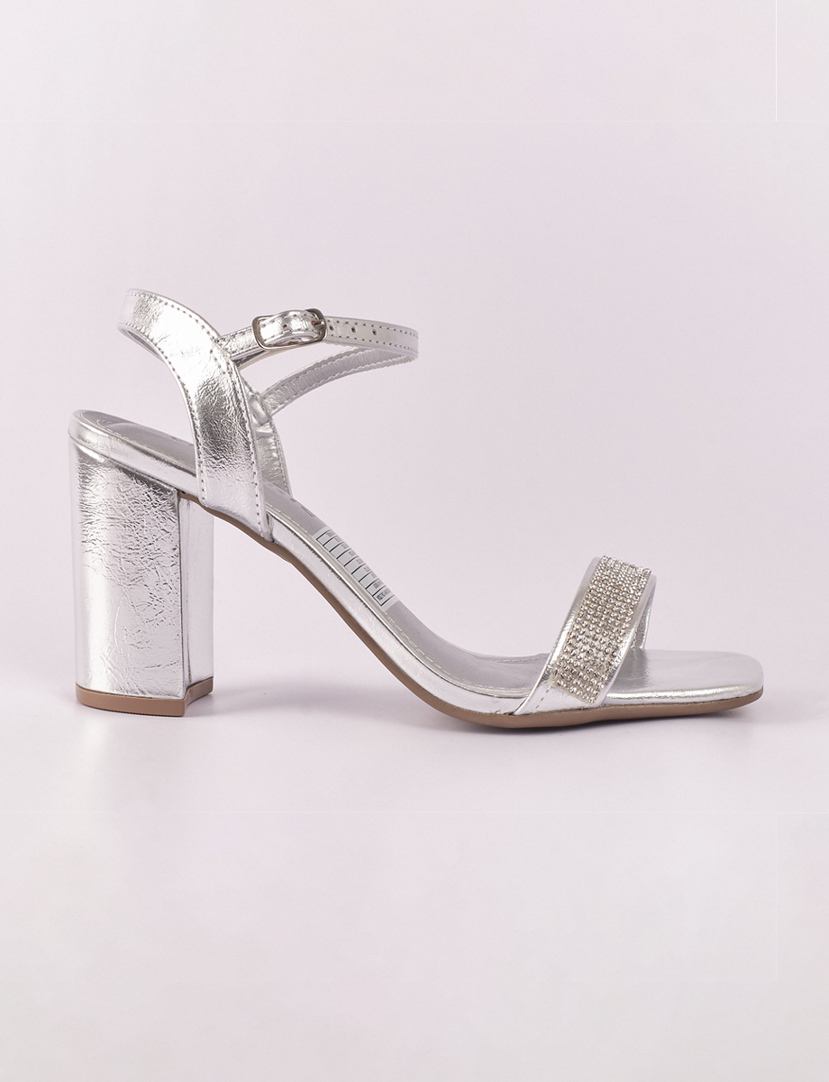 Sandalia Taco Cuadrado Plateado