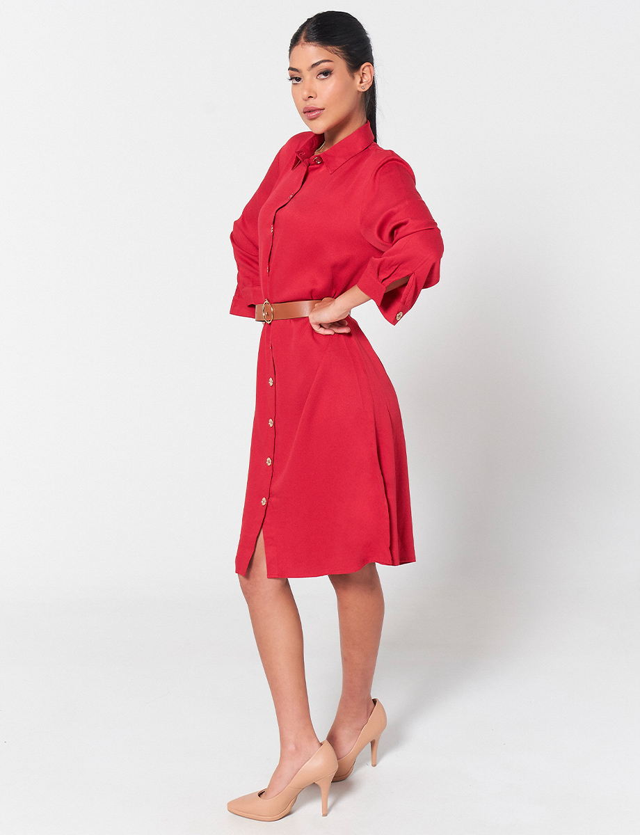Vestido Rojo con Cinturón