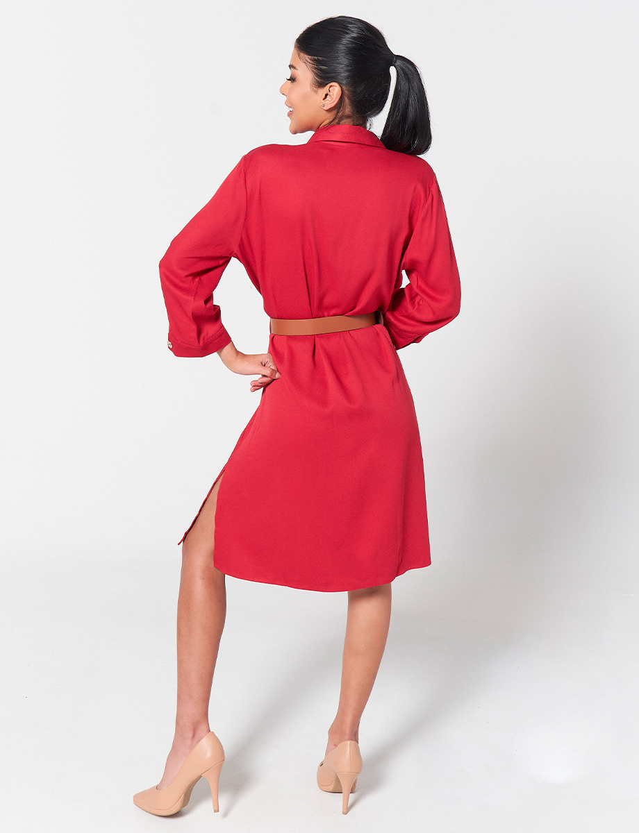 Vestido Rojo con Cinturón