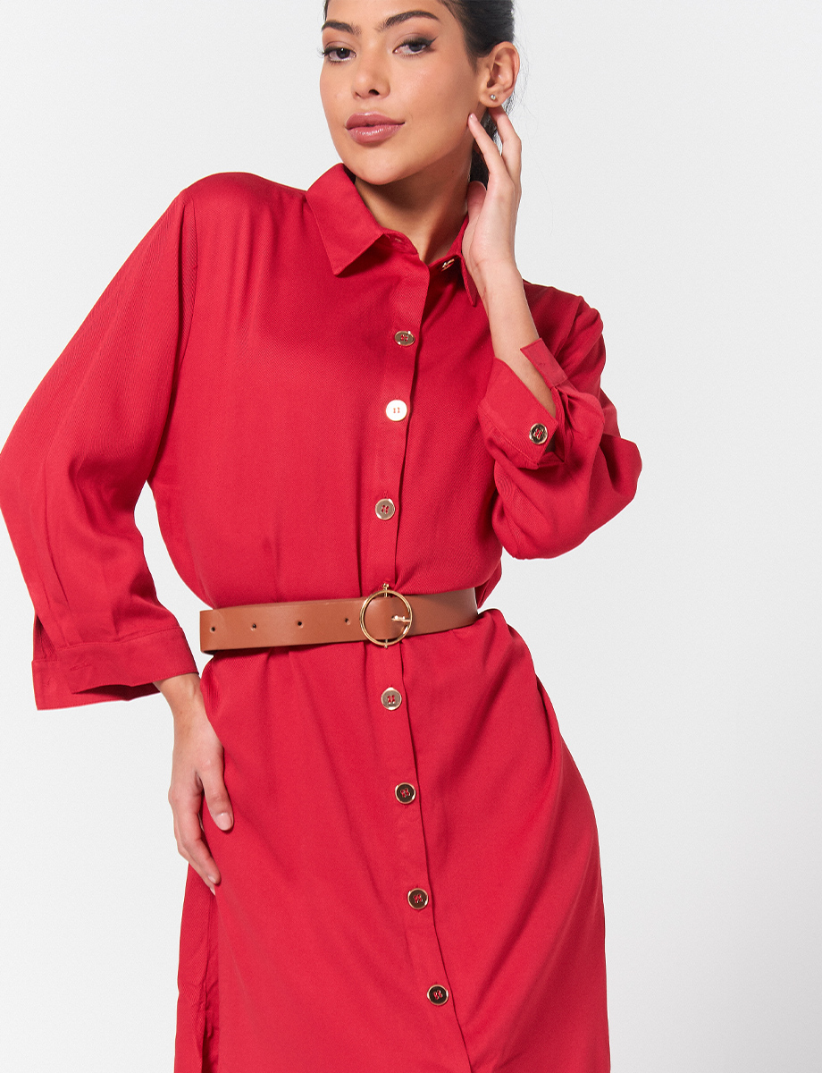 Vestido Rojo con Cinturón