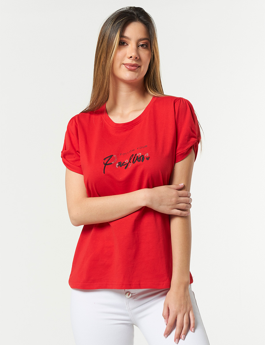 Camiseta Nudo Mangas Rojo