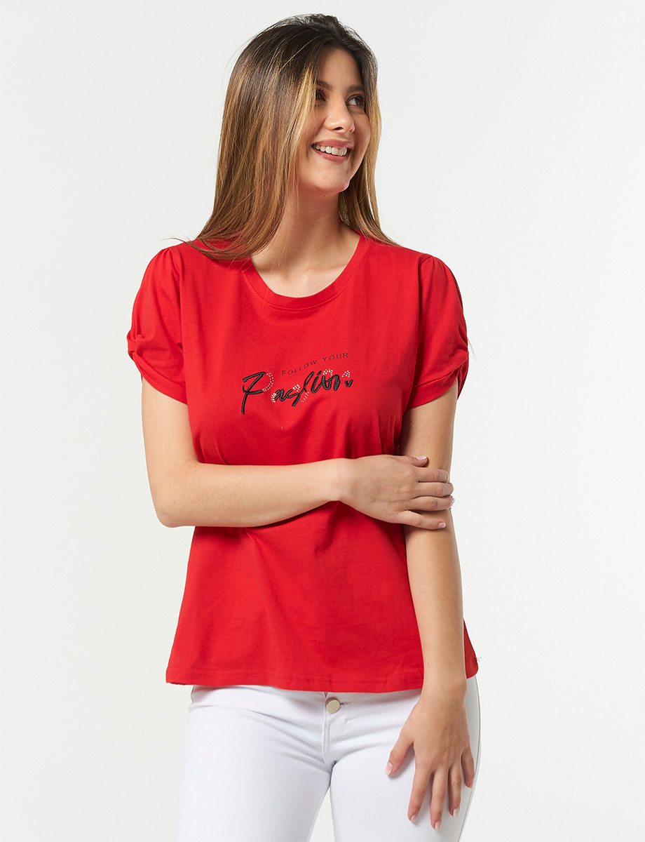 Camiseta Nudo Mangas Rojo