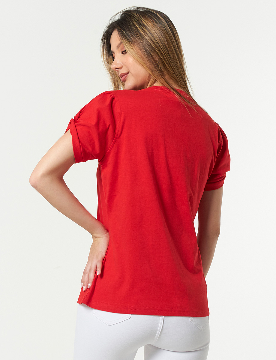 Camiseta Nudo Mangas Rojo
