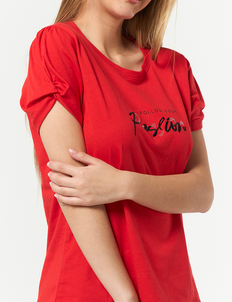Camiseta Nudo Mangas Rojo