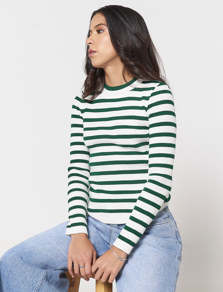 Buzo a Rayas Blanco con Verde