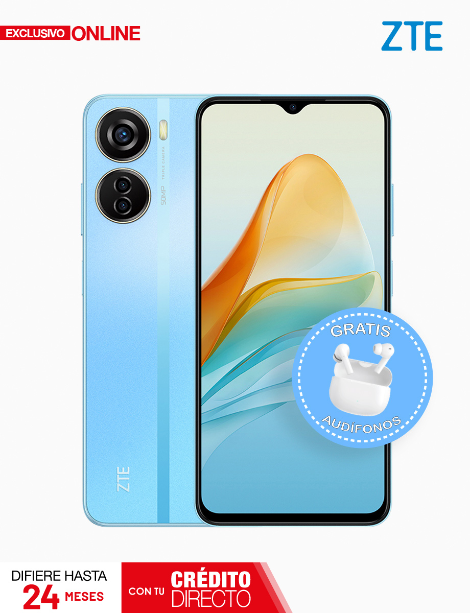 Celular Blade 40 Design de 128GB Celeste Gratis Audífonos Buds 2 | ZTE"
