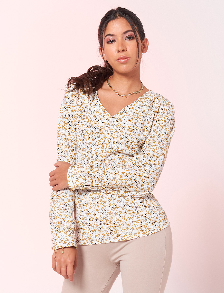 Blusa Manga Larga Floreada