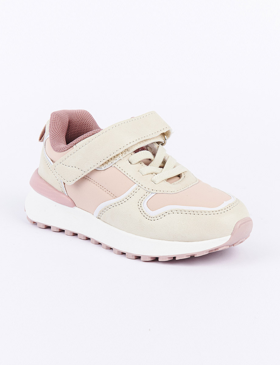 Sneaker con Cordones y Vecro Unicolor