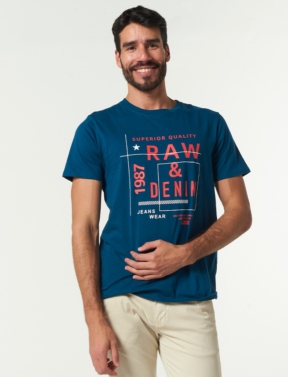 Camiseta Raw y Denim Petroleo
