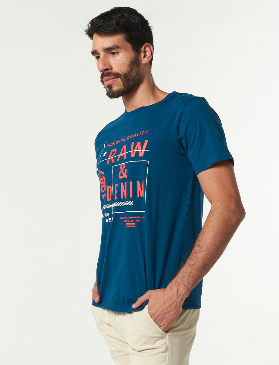 Camiseta Raw y Denim Petroleo
