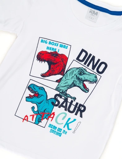 Camiseta Esc Dinosaurio Blanco