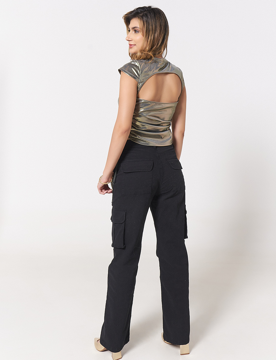 Pantalón Cargo Negro con Cadena