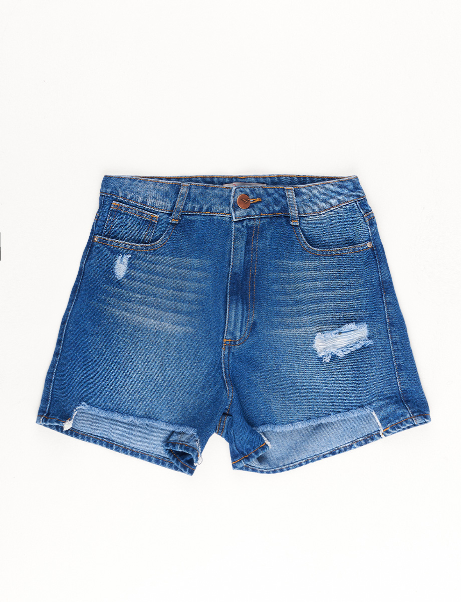 Short Jean Rotos Azul Medio
