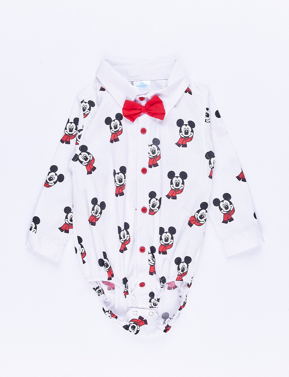Camisa + Corbatín Print Mickey Blanco