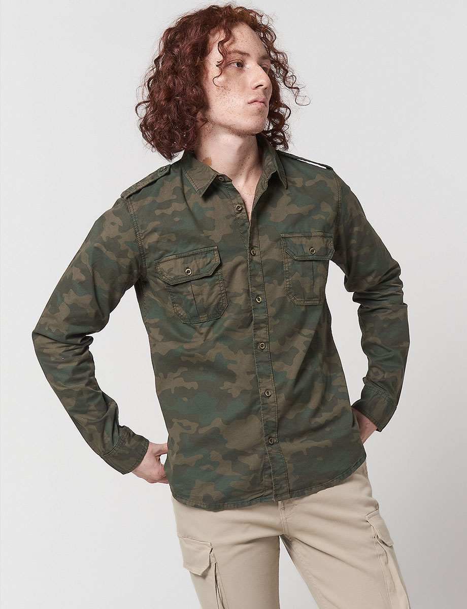 Camisa con Bolsillos Verde MIlitar