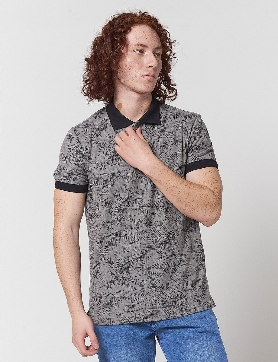 Camiseta Polo Gris Estampada