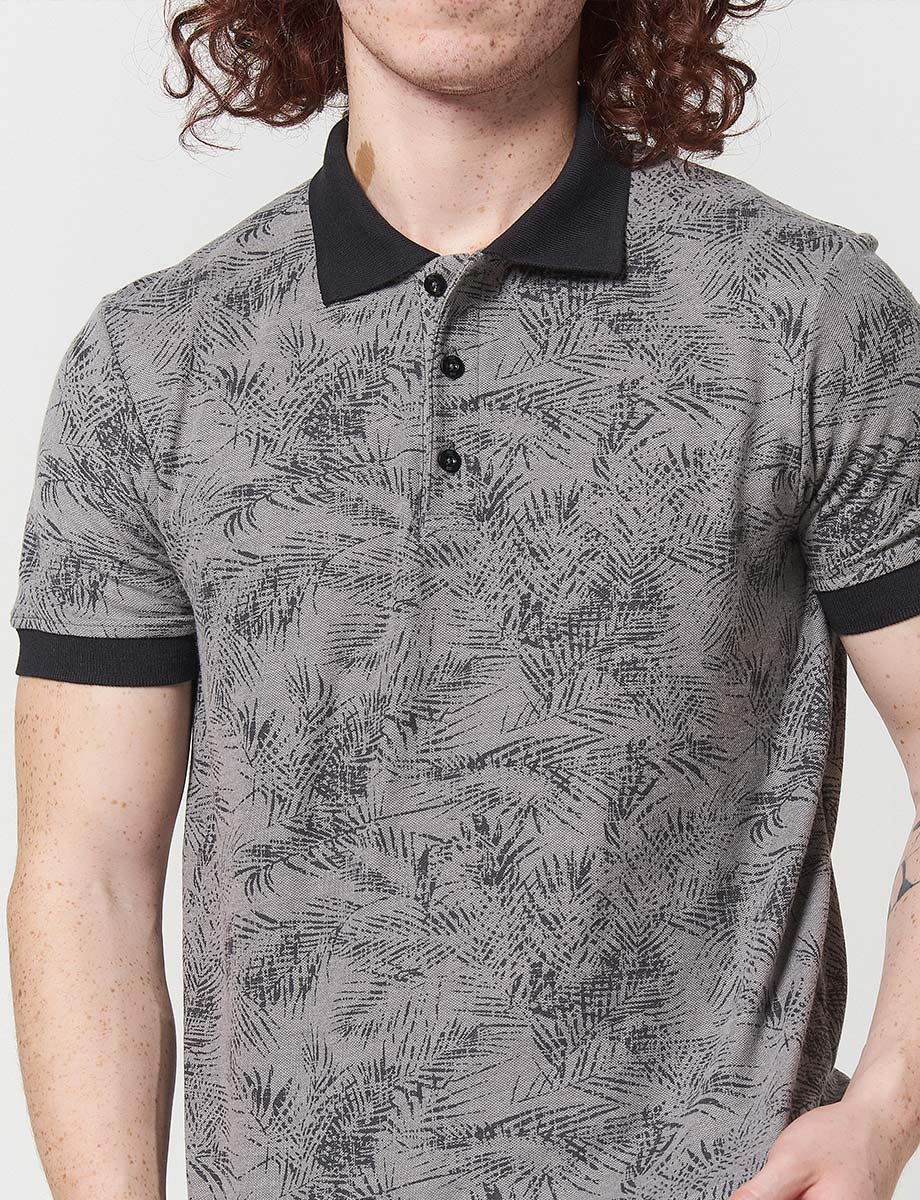 Camiseta Polo Gris Estampada