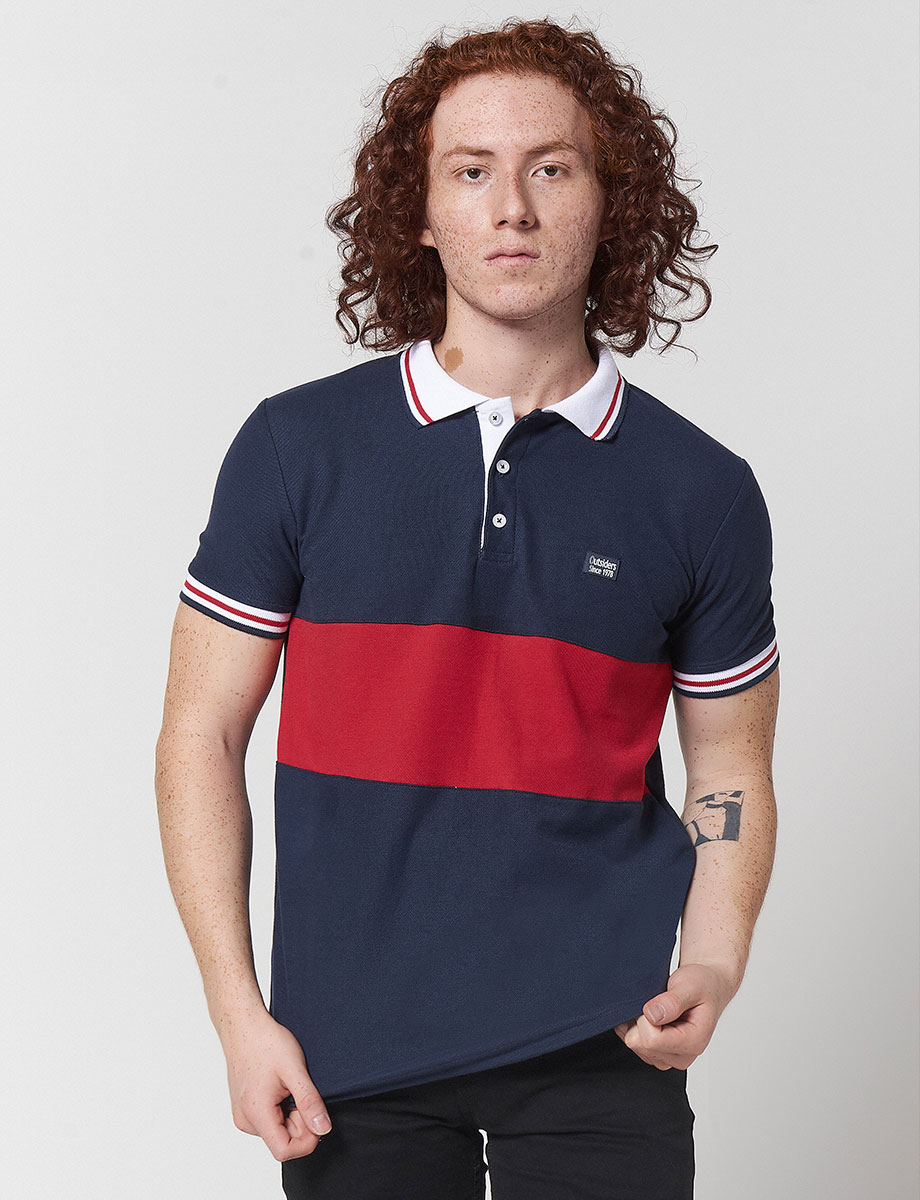 Camiseta Polo de Franja Azul Marino