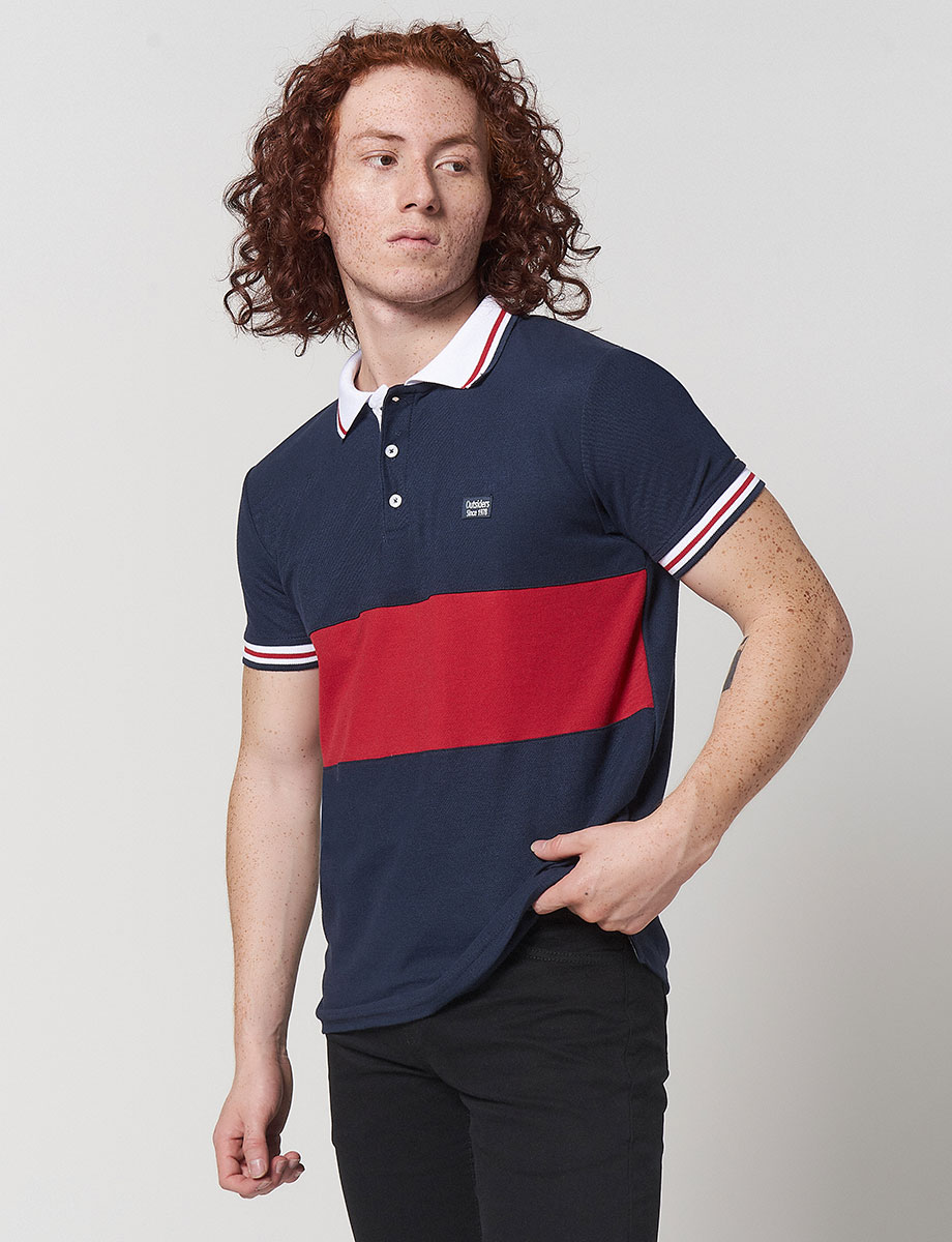 Camiseta Polo de Franja Azul Marino