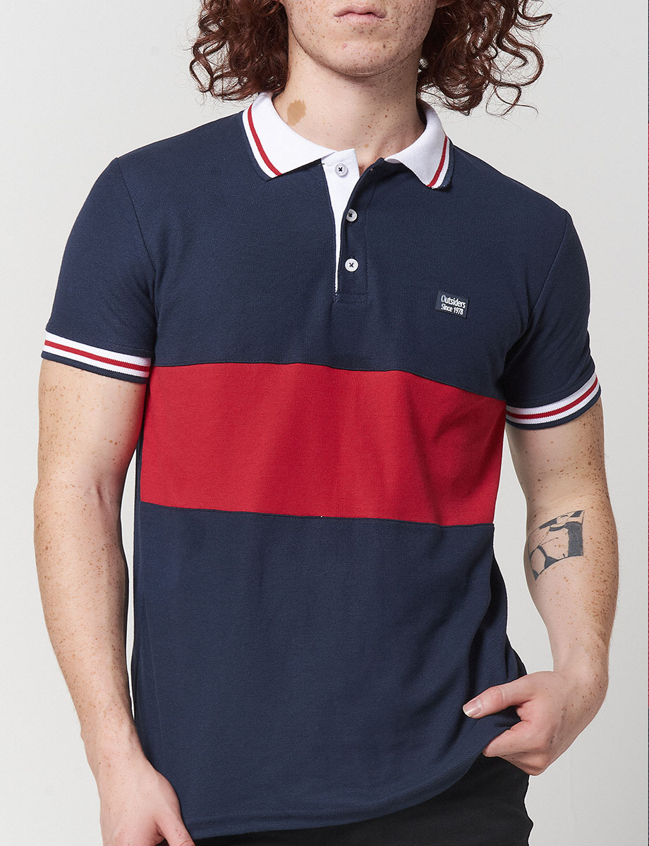 Camiseta Polo de Franja Azul Marino