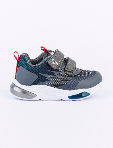Sneakers Combinado Gris/Azul con Velcro