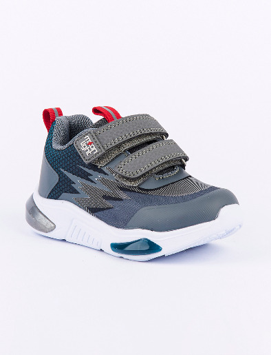 Sneakers Combinado Gris/Azul con Velcro