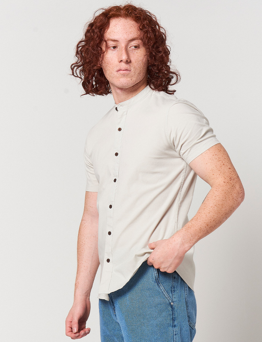 Camisa Cuello Mao Beige