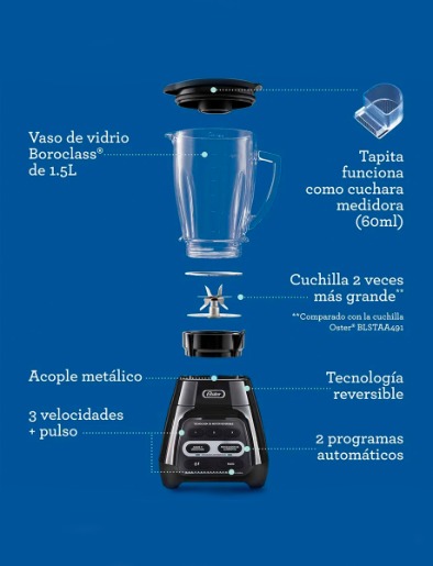 Licuadora Reversible 3 Velocidades Negra | Oster