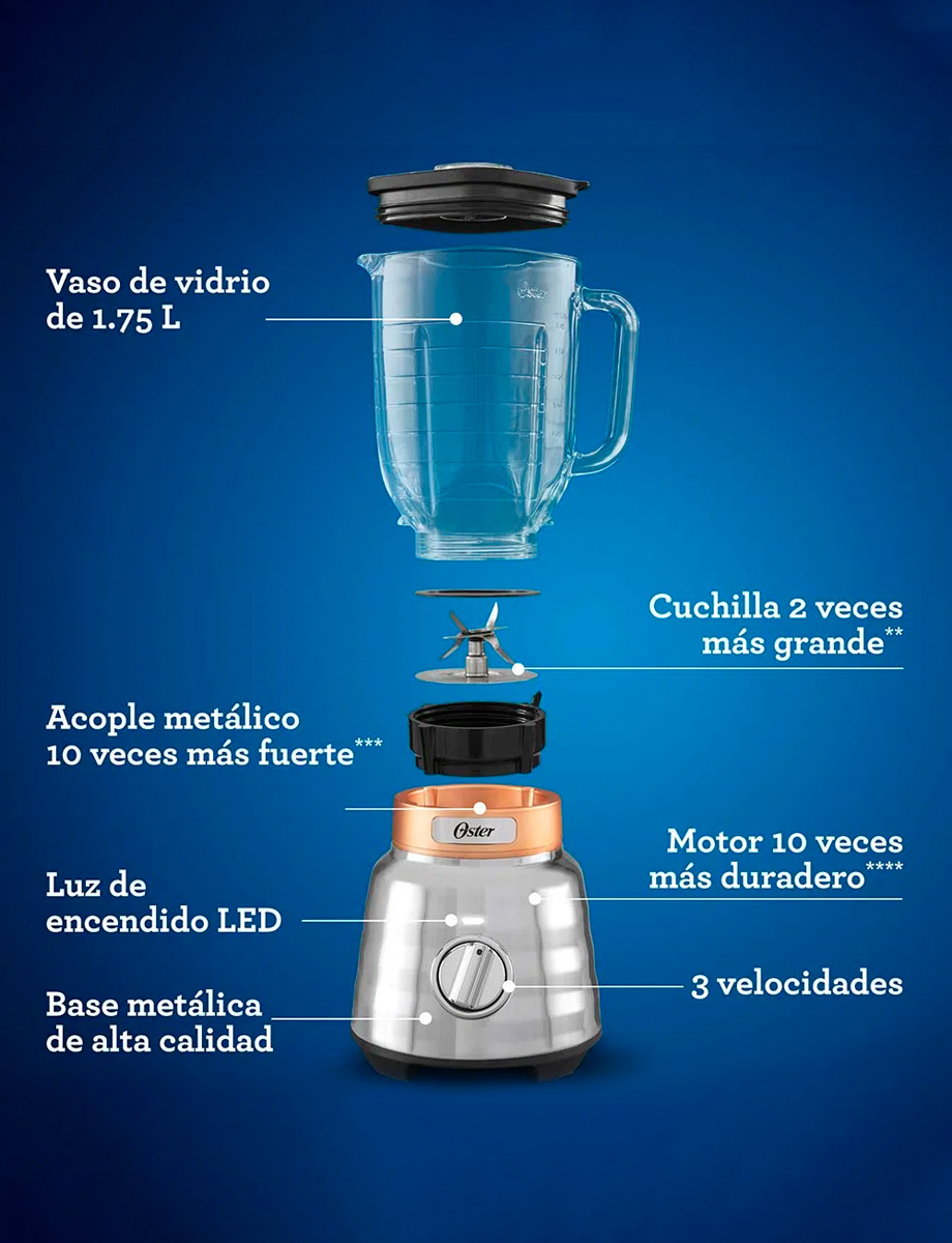 Licuadora de Perilla 3 Velocidades Plateada | Oster