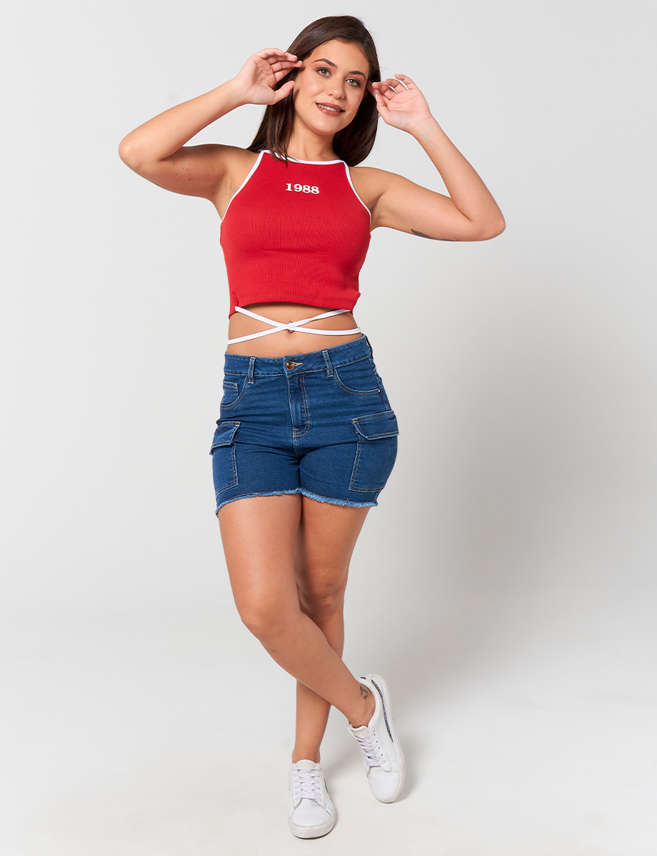 Short Jean Cargo Azul