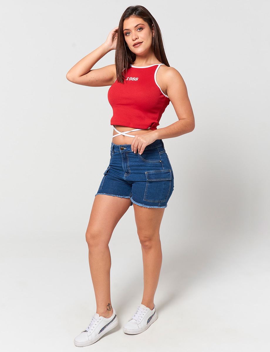 Short Jean Cargo Azul