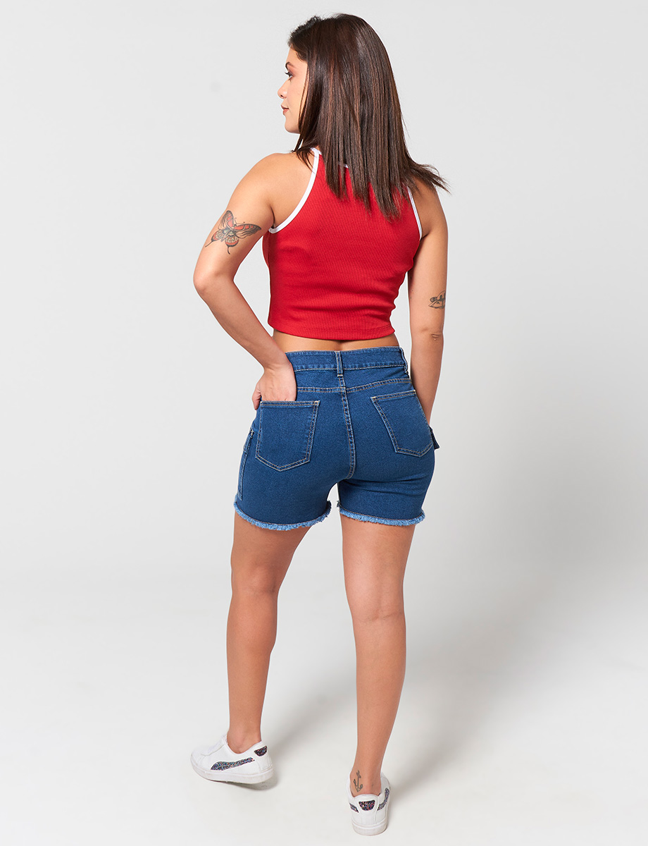 Short Jean Cargo Azul