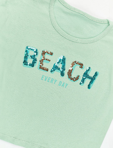 Camiseta Beach de Lentejuelas Verde