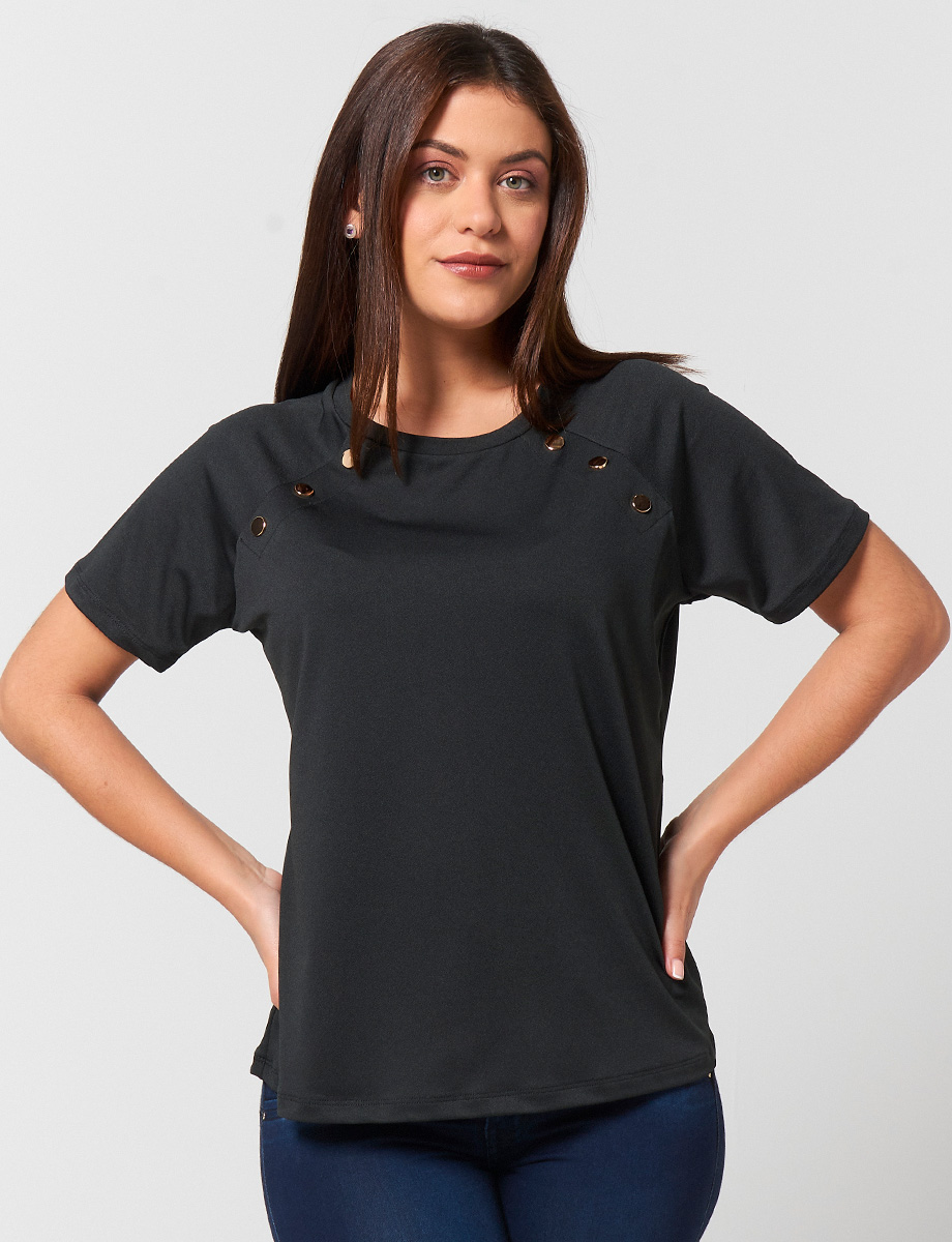 Camiseta con Apliques Unicolor