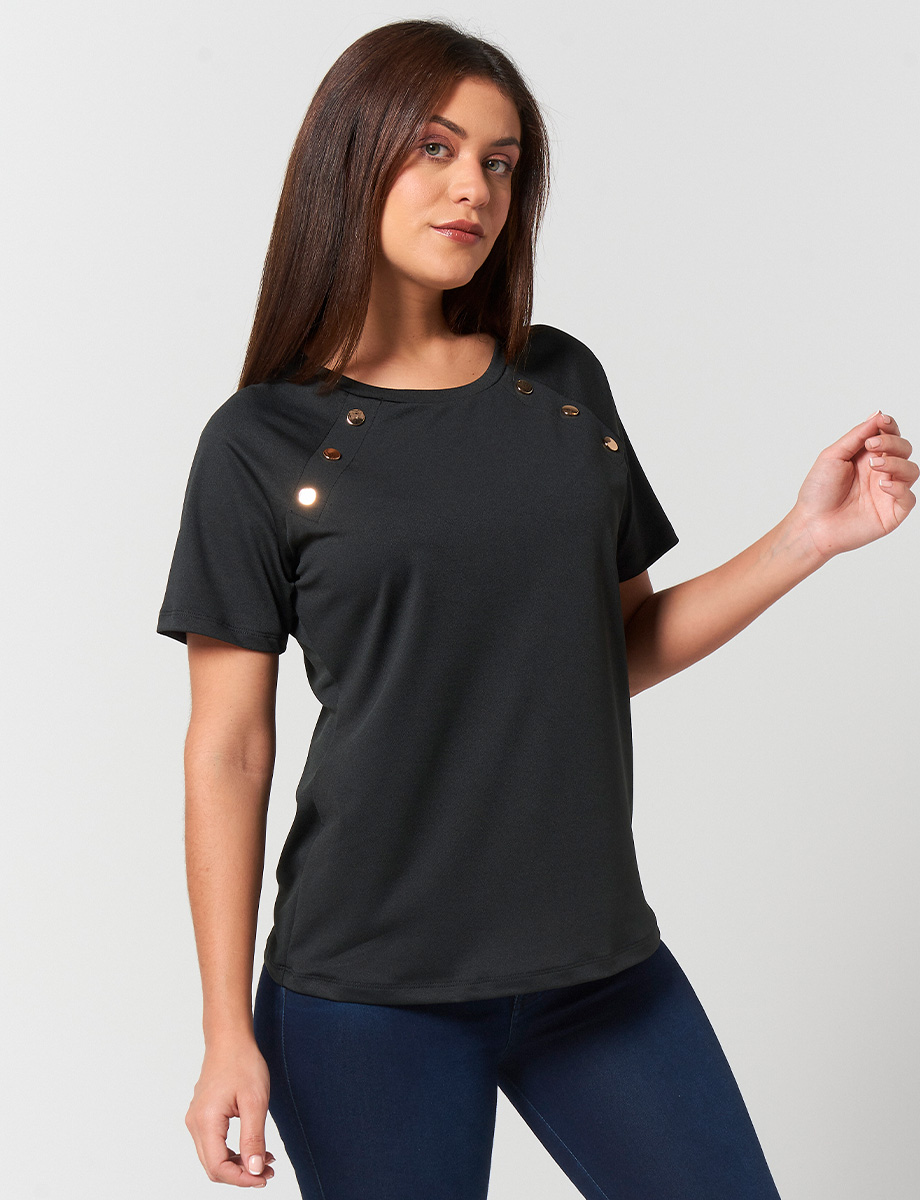Camiseta con Apliques Unicolor