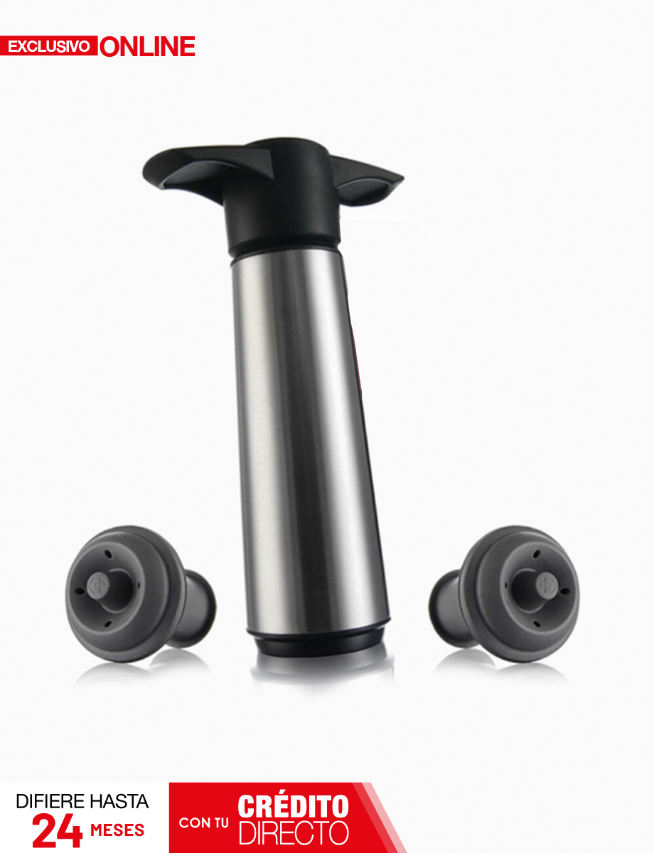 Bomba al Vacío Acero Inoxidable + 2 Tapones para Vino | Vacu Vin