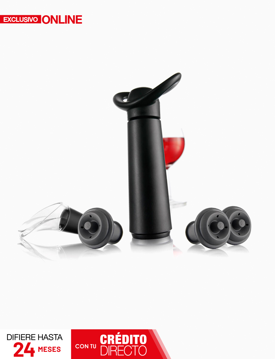 Bomba al Vacio Concerto + 3 Tapones Negro | Vacu Vin
